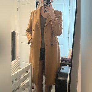 Elegant Tan Double-Breasted Women's Coat